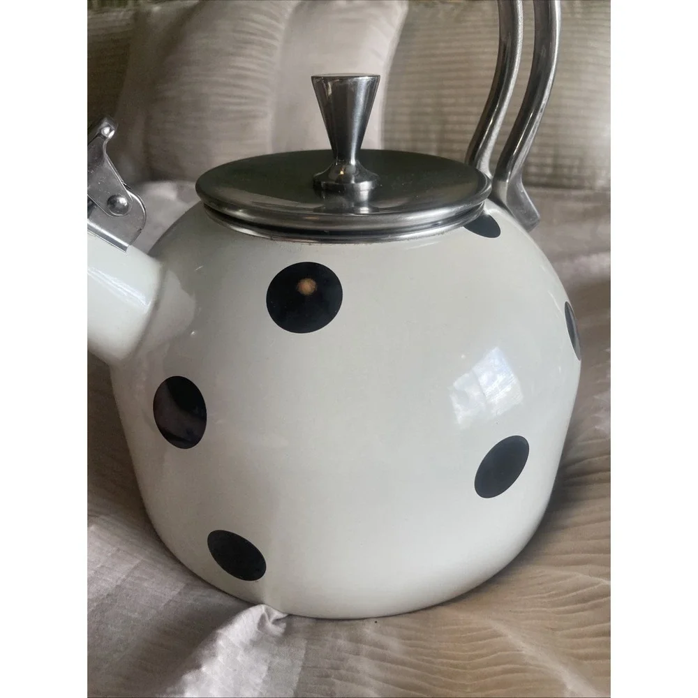 Kate Spade New York Lenox Deco Dot Whistling Tea Kettle White Black Polka Dot